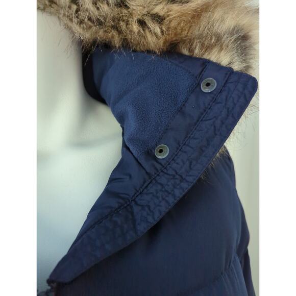 Women's Navy Puffer Coat with Faux Fur Hood - Picture 7 of 11